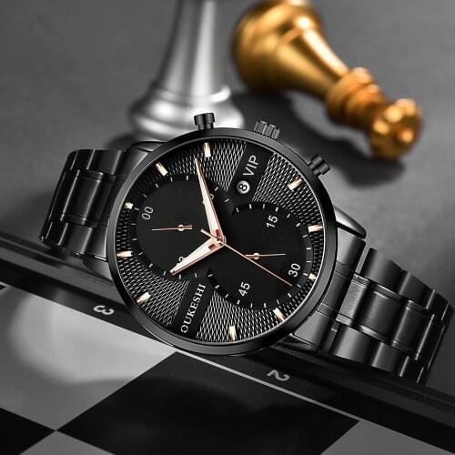 OUKESHI Men Watches 2021 Top Brand Luxury Stainless Steel BLACK Waterproof Quartz Watch Men Fashion Male Sport Military Watch
