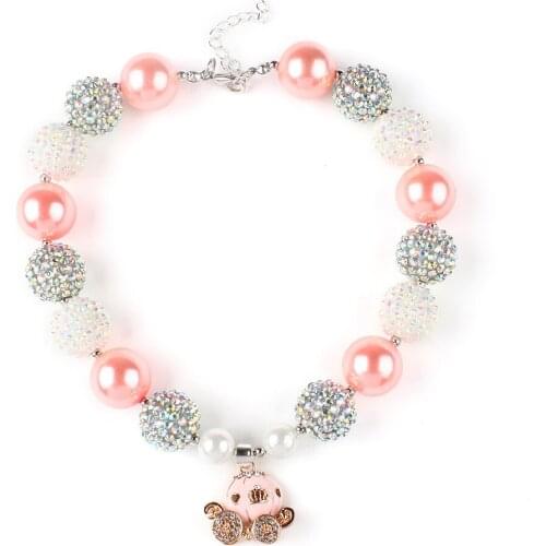 Lovely Style Hallowmas Presents For Girls Pink Alloy Pumpkin Cart Charm Pendant Necklace Toddler Kids Chunky Bubblegum Necklace