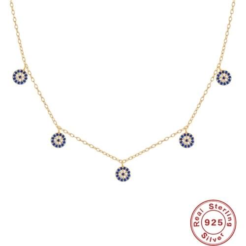 BOAKO 925 Sterling Silver Zircon Blue Necklaces For Women Round Pendant Clavicle Necklace Jewelry Collier Bijou Collares Gift CZ