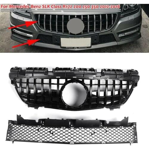 For Mercedes Benz SLK R172 SLK200 SLK350 2012-2016 Front Grille GT Black Replacement Bumper Hood Mesh Vent Upper & Lower Grill