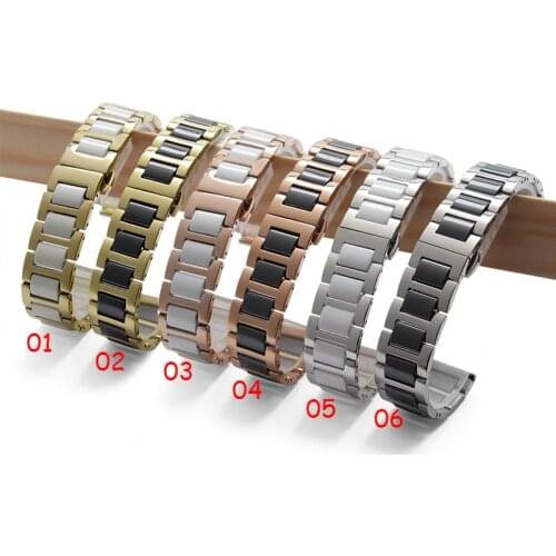 14mm 16mm 18mm 20mm 22mm Black White Ceramic with stainless steel Watchbands straight End Solid Links Watch Accessories