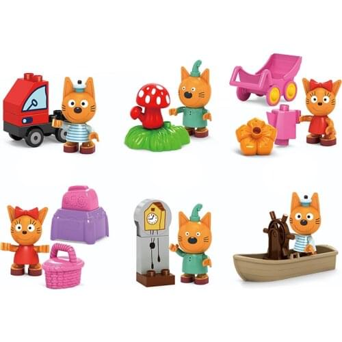 Genuine Kid E Cats Assembling Building Blocks For Three Happy Cats Cookie Candy Pudding Figures Scenes Toys Child Birthday Gifts