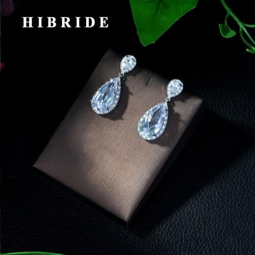 HIBRIDE High Quality Water Drop Shape Cubic Zircon Earrings ,White Gold Color Earrings For Bride Gifts Fashion Design E-22
