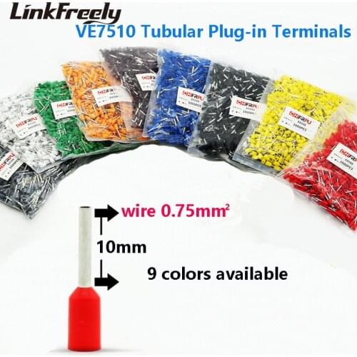 1000pcs VE7510 E7510 Tubular Insulated Electrical Wire Terminal Lug Connector Faston Cable Heat Shrink Crimp Terminal Pin