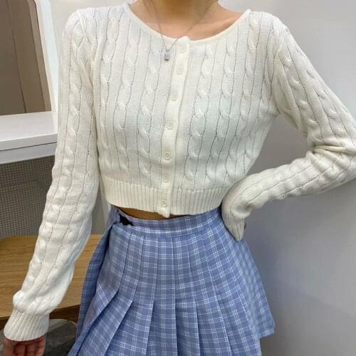 UNUTH Girls Slim Short Sweater 2021 Spring-Autumn Fashion Ladies Bomb Cotton Cardigans Vintage Women Chic