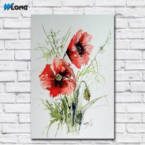 Wlong Fashion Printing Oil Painting Ink Art Little poppy Wall Art Canvas Print Pictures For Living Room And Bedroom