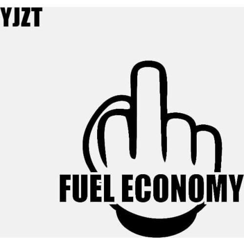 YJZT 13CM*12.4CM Middle Finger FUEL ECONOMY Car Sticker Vinyl Decals Black/Silver C3-0805