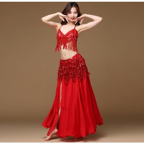 Belly Dance Skirts Women Costume Belt Skirt Hip Wrap Outfit Sequins Tassels Bead Scarf Female Bollywood Chiffon Practice Skirt
