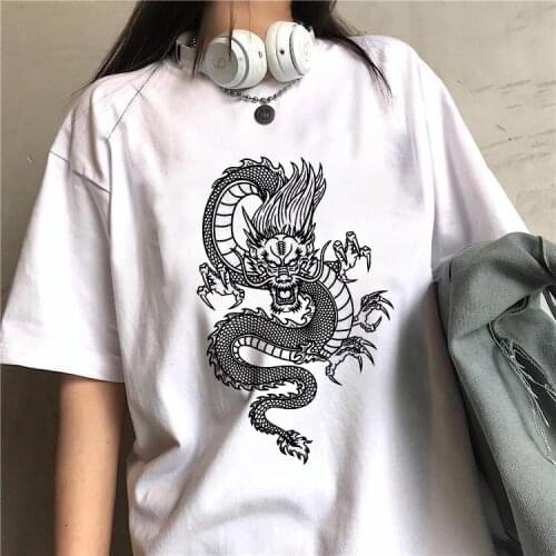 Women T-shirts Harajuku Dragon Print Tshirt Summer Short Sleeve Aesthetic Vintage Tee Shirt Oversized T Shirt Woman Clothing