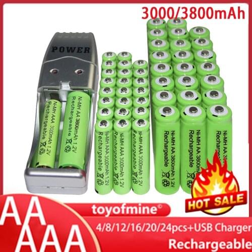 16x AAA 3A Grey Color 1.2V Ni-MH 1800mAh Rechargeable Battery + USB Charger