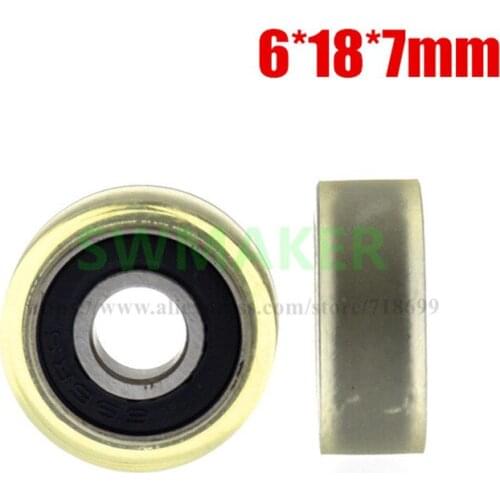 1pcs 6*18*7mm PU coated pulley, 696 bearing wheel, polyurethane soft rubber, mute wheel, conveyor belt roller
