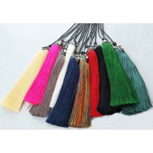 10 Strands Hematite beads necklace pave Crystal Rhinestone pearl silk thread tassel pendant Boho necklaces for women NK110