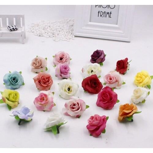 10pcs about 4cm silk rose Handmake Artificial Flower Head Wedding Decoration DIY Wreath Gift Scrapbooking Craft Fake Flower