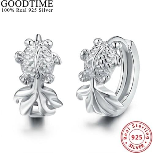 100% Real Genuine 925 Sterling Earrings Solid 925 Silver Gold Color Fish Earrings Brincos Fashion new women jewelry s Gifts