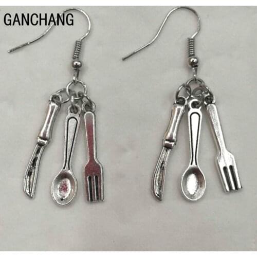 2019 hot sale Western restaurant tableware spoon earrings civilization keychain tableware earrings accessories
