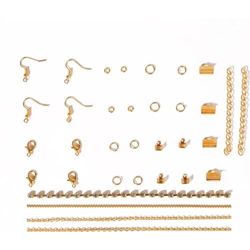 2019 High Quality Gold Plated Jump Ring Ball Chain Clasp Earring Hook Chain Jewelry Box For DIY Jewelry Making Accessories