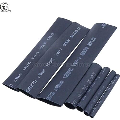 381Pcs/Bag 2:1 Black Heat Shrinkable Tube Bag Heat Shrinkable Tube Color Halogen-Free Flame Retardant PE Insulation Sleeve