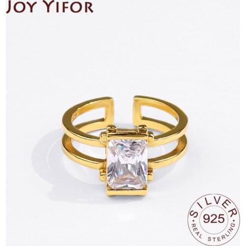 925 Sterling Silver New Simple Design Big Stone Gold Color Rings Retro Distressed Opening Handmade Ring Fashion Fine Jewelry