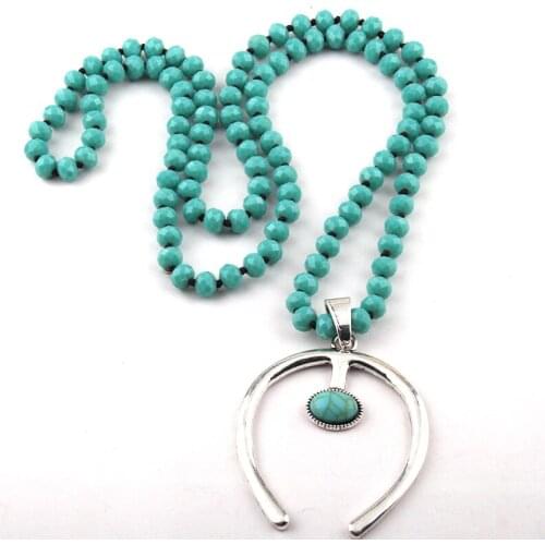 Free Shipping Bohemian Jewelry 5*8 Crystal Glass Knotted U Charm Pendant Necklace For Women Ethnic Necklace