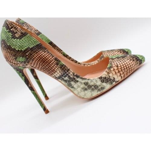 Free shipping fashion women Pumps lady Green snake python Pointy toe high heels shoes 10cm bride wedding shoes 12cm 10cm 8cm