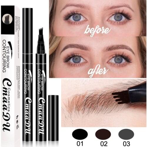 Cmaadu brand makeup liquid eyebrow pencil waterproof long lasting 4 fork tips black coffee microblading eyebrow tattoo pen HF117