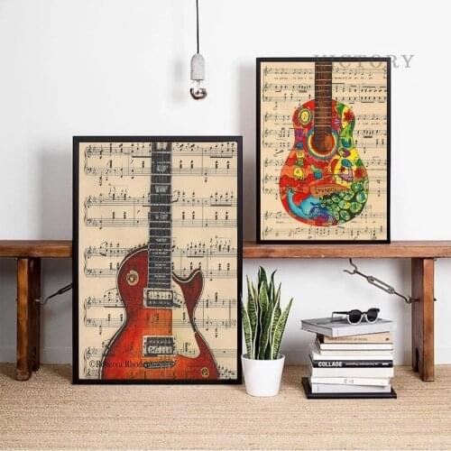 Sheet Guitar Music Artwork Canvas Painting Colorful Retro Posters and Prints for Living Room Wall Art Bedroom Home Decor