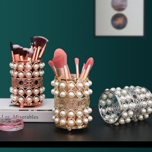 Pearl Makeup Brush Holder Pencil Pen Cosmetic Organizer Pot Desktop Decors Makeup Storage Drawer Cabinet Pen Holder Desk