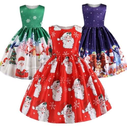Kids Summer Dresses Satin Girl Christmas Santa Claus Clothes Snowflake Childrens Cartoon Printed Princess Performance Wearing