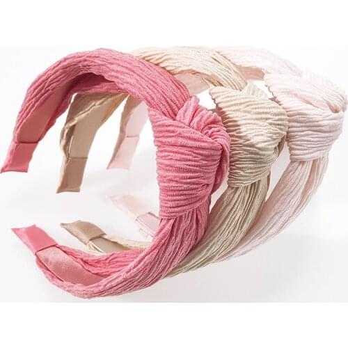 Women Girls Solid Color Pleated Satin Knot Hairband Headband Adult Hair Accessories