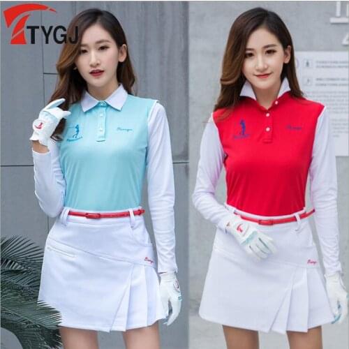 Spring Autumn ladies Golf clothing Womens stitching color Long Sleeve T-Shirt Quick Dry Breathable sports golf bottoming shirt