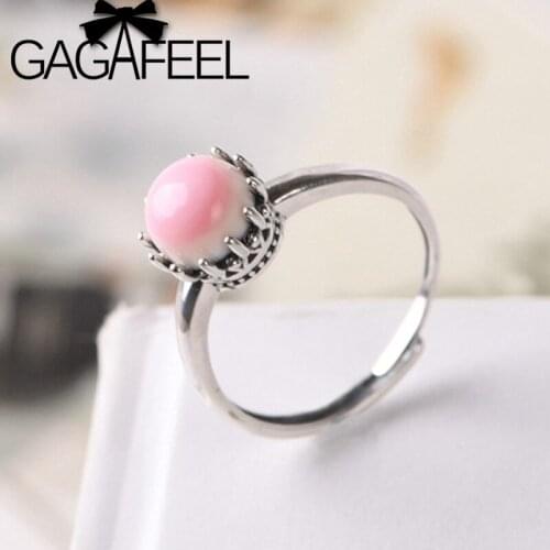 GAGAFEEL Silver Open Ring Retro Fashion Inlaid Shell Jewelry Womens Ring Simple Art 925 Sterling Silver Rings Fine Jewelry