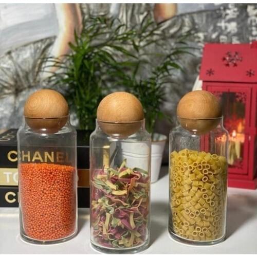 İliva 3'lü Big size Wooden Top Cap Jar Set, Storage Container, Spice
