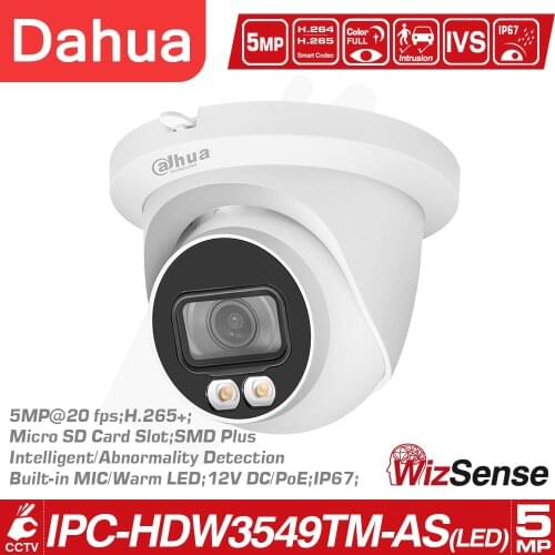Dahua IP Camera 5MP Full-Color WizSense IPC-HDW3549TM-AS-LED Built-in Mic SD Card Slot Alarm Colorful Night Vision Outdoor IPC
