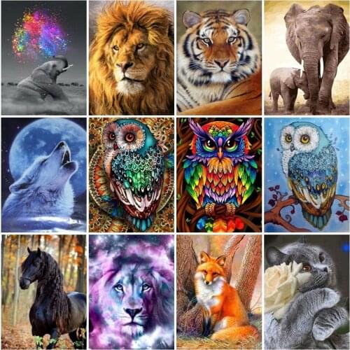 AZQSD Oil Painting Drawing On Canvas Owl Elephant Lion Tiger Canvas Art Painting By Numbers Fox Wolf Cat Horse Animal Home Decor