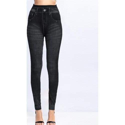 Imitation Jeans Leggings Printed Super Elastic Women High Waist Butt Lift Skinny Cropped Pants Streetwear