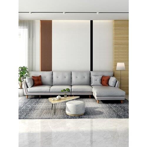 Shuanghu Furniture Technology cloth sofa light luxury one word sofa Nordic living room straight row three person down sofa 526