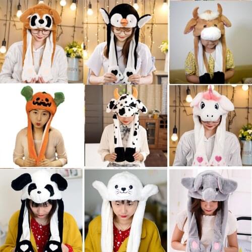 Various styles Cute Rabbit Hat without light Funny Air Float Filling Ear Moving Cap Cartoon Plush Stuffed Toys Gifts for kids