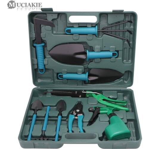MUCIAKIE Garden Tool Sets 10PCS Hand Tool with Trowel Pruner Rake Shovel Grass Shear Spray Bottle with Storage Case