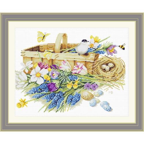 Cross Stitch Kit Precision Printing C1512 Flower Basket and Bird Fishxx Hand-stitched Home Painting