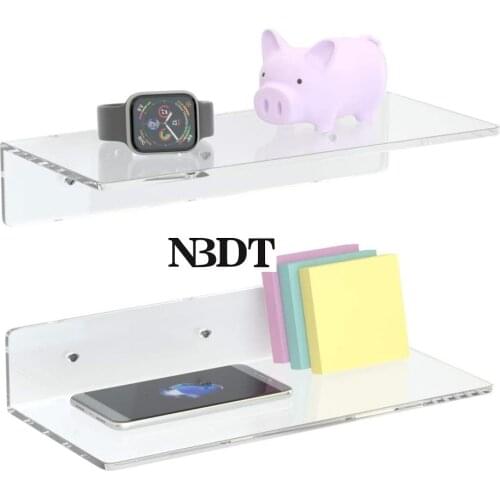 Wall Clear Acrylic Float Shelf Bath Living Room Kitchen L-Shaped Storage Rack Organizer Stick Nail Free