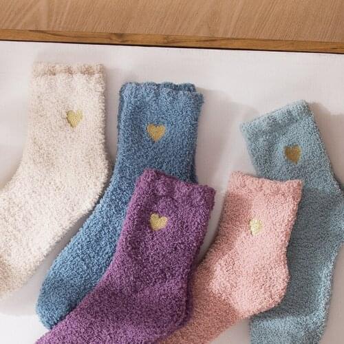 3 Pairs/set Winter Casual Socks Coral Velvet Mid Tube Socks Womens Socks Thick Floor Socks Love Embroidery Sleep Vintage Socks