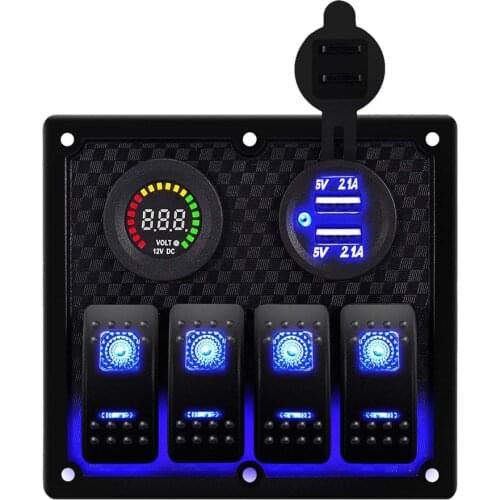 4 Gang Marine Switch Panel 12~24V Circuit Control Car Dual USB Charger for cars, trucks, boats Cruises