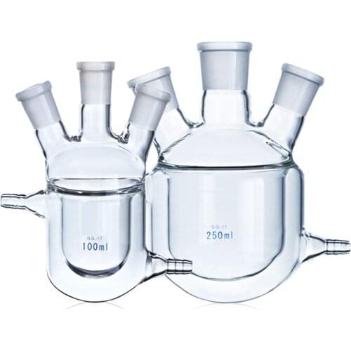 Three-necks jacket reaction bottle Thick wall 1000ml Double Layer Flask Beaker Round Bottom (24/29 Joint)