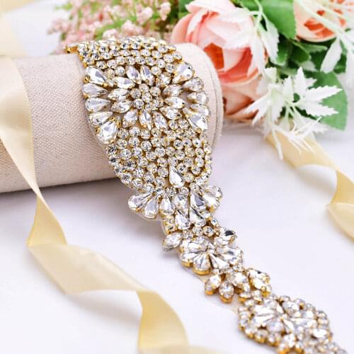 TRiXY S123-G Sparkly Gold Bridal Belts Golden Diamond Bridal Wedding Dresses Belts for Women Wedding Waistband Belt Bridal Sash