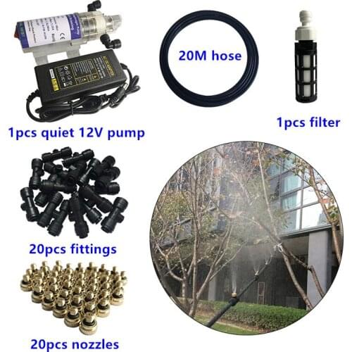 S295 DIY 10M/20M misting system with 10pcs/20pcs nozzles mist water spray 12V pump kits