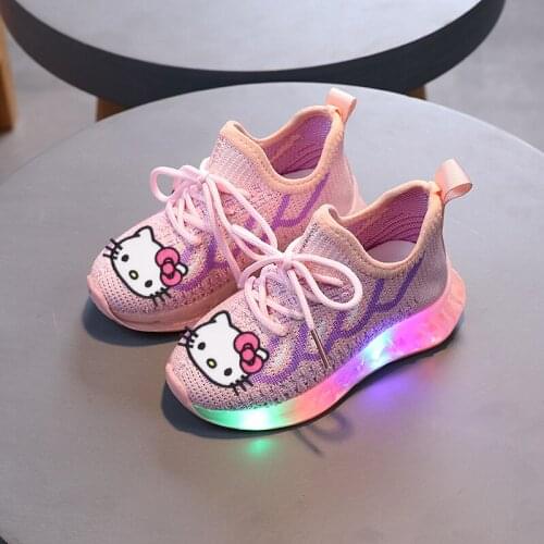 Sanrio Hello Kitty casual shoes childrens light-up shoes boys and girls soft-soled non-slip LED running shoes sports shoes