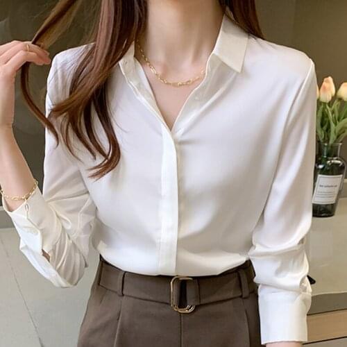 Long Sleeve Chiffon Blouse Shirt Tops Blouse Women Blusas Mujer De Moda 2021 Turn Down Collar Office White Blouse Blusa D949