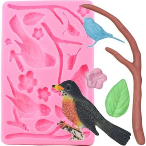 Tree Branches Border Silicone Molds Flower Birds Fondant Mould Cake Decorating Tools Candy Polymer Clay Chocolate Gumpaste Mold