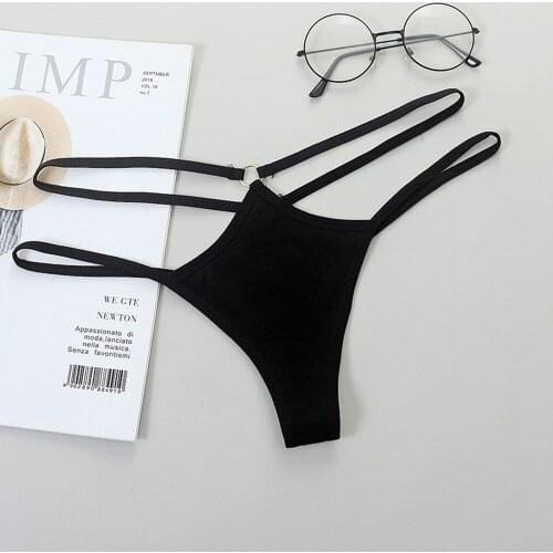 New Thin Strap Hollow Sexy Thong Women Pure Cotton Soft Underwear Low Waist Breathable Solid Color Briefs