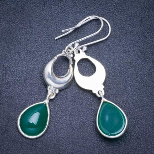 Natural Chrysoprase Handmade Unique 925 Sterling Silver Earrings 2" A0860